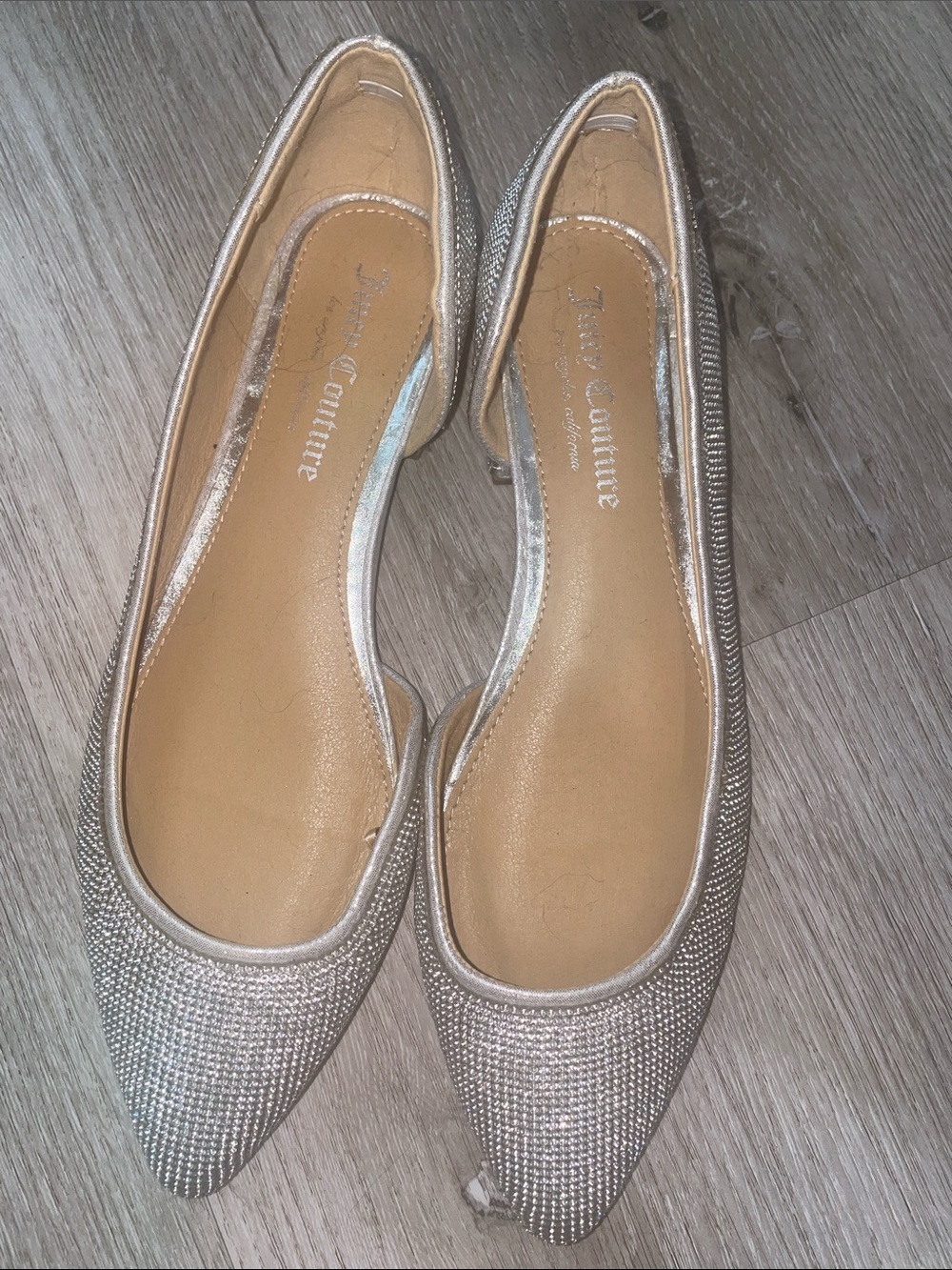 Juicy Couture Sparkling Silver | Rhinestone Crystal Pointed Toe Flats
